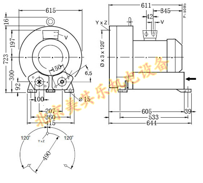  2GH910/12.5kw高壓鼓風(fēng)機(jī)CAD圖